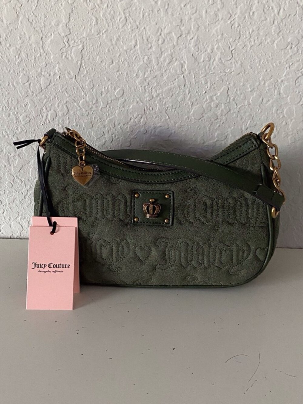 Juicy Couture Totally Juicy Velour Shoulder Bag In Super Greens W/Crown NEW
